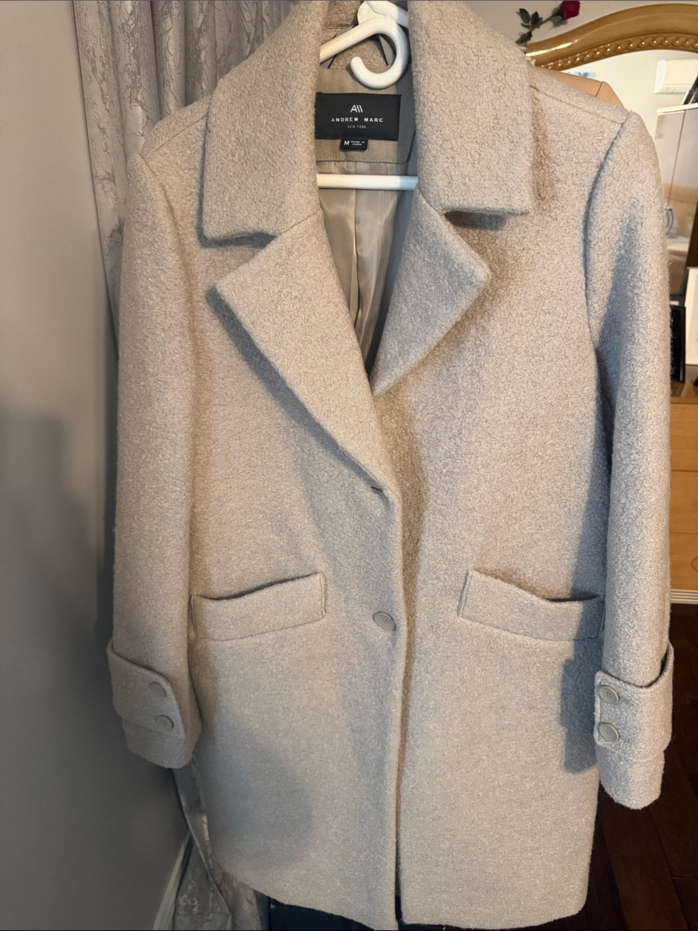 Andrew Marc Light Cream Wool-Blend Pea Coat